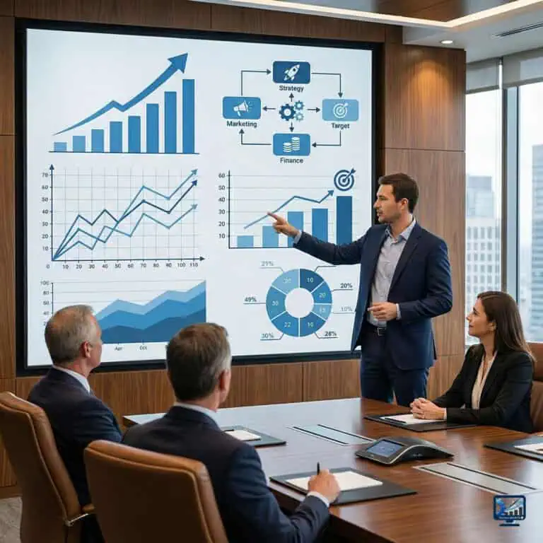 Founder presenting a business plan for funding to financial partners