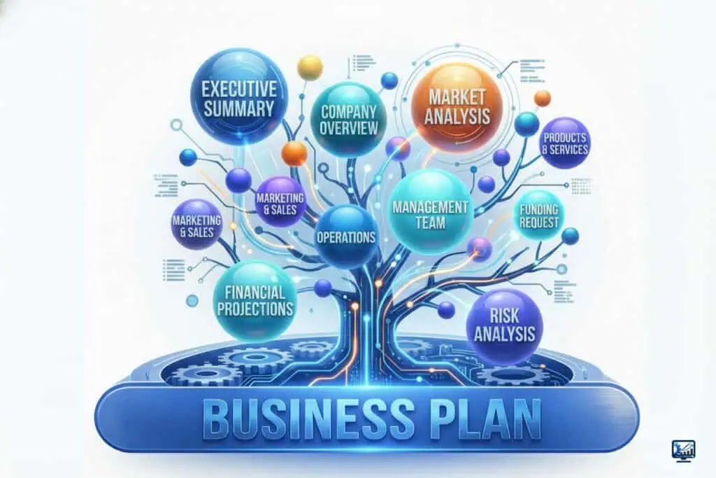 Illustrated road map concept for a business plan journey
