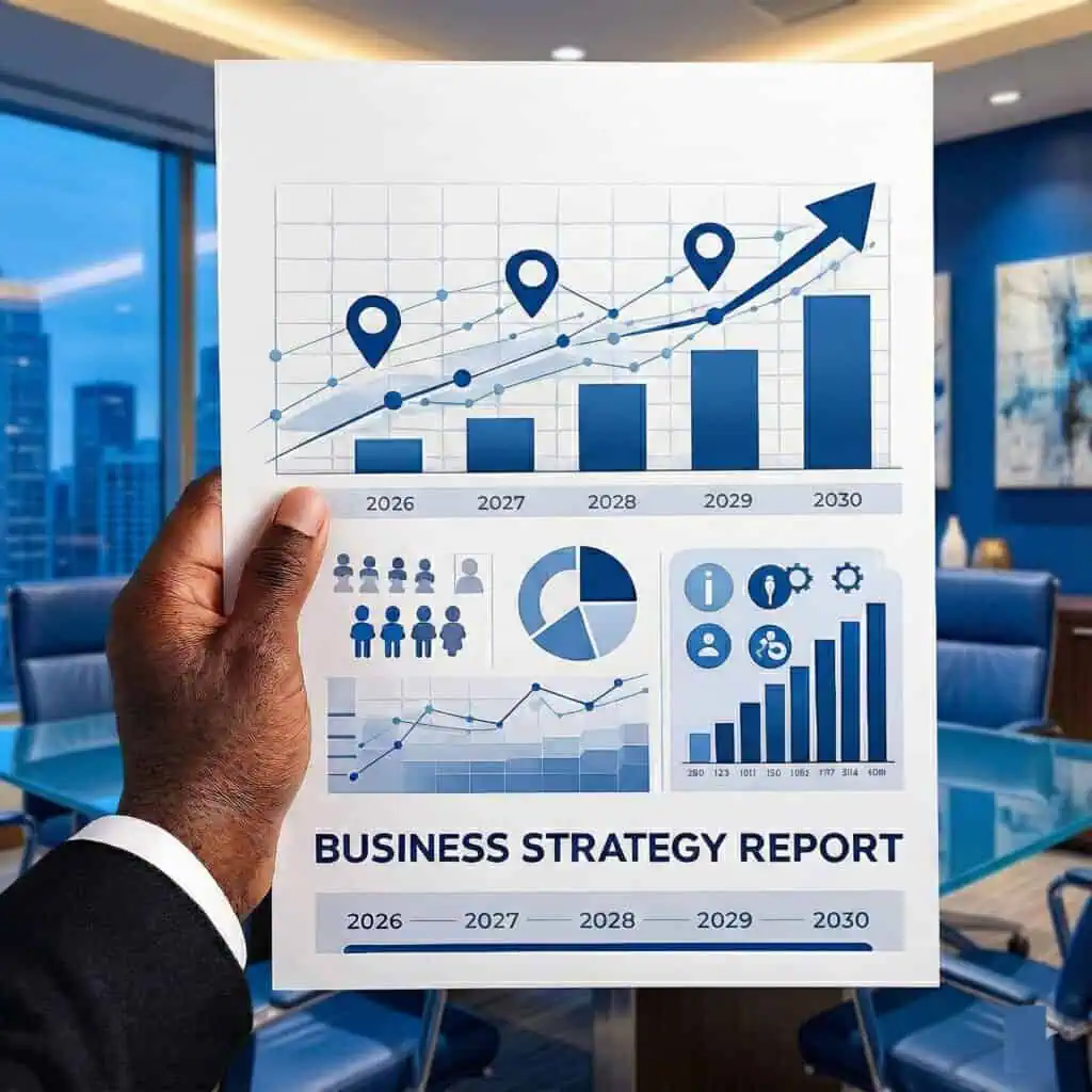 Example of a business strategy report with charts and structured sections