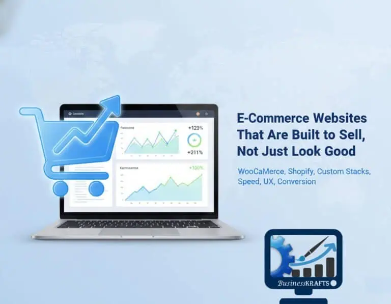 E-commerce website design and development services by BusinessKrafts for WooCommerce and Shopify.