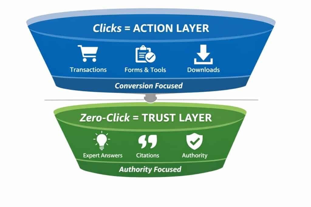 Clear visual of action and trust layers for effective digital marketing strategies.